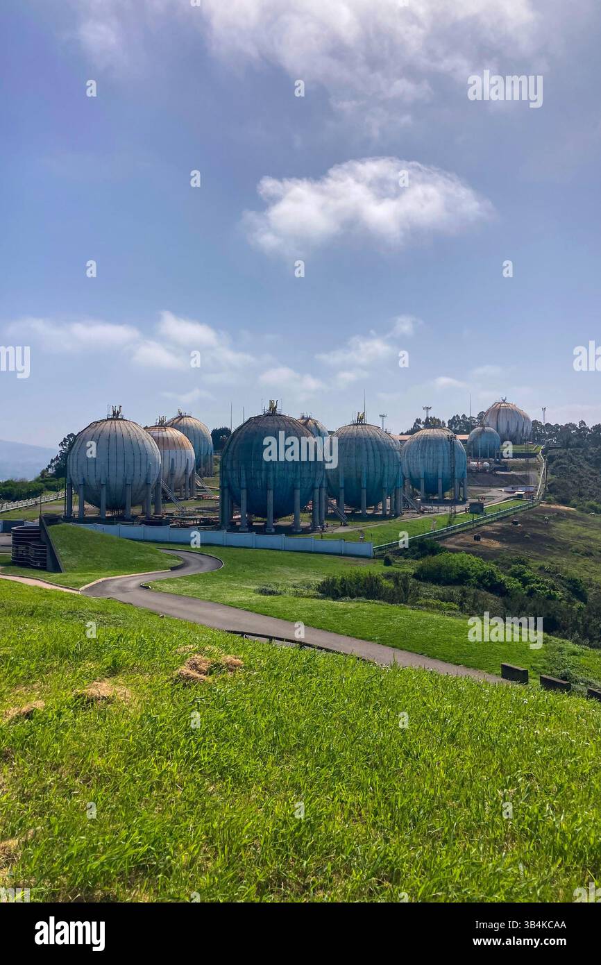 GIJON, SPAIN - APRIL  7, 2025: The futuristic design of the Repsol gas station in Gijón, Asturias, Spain, resembles a scene from a Star Wars movie. - Smartphone Captured Stock Image