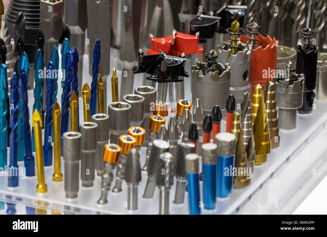 drill bits in various shapes and for different purposes Stock Photo