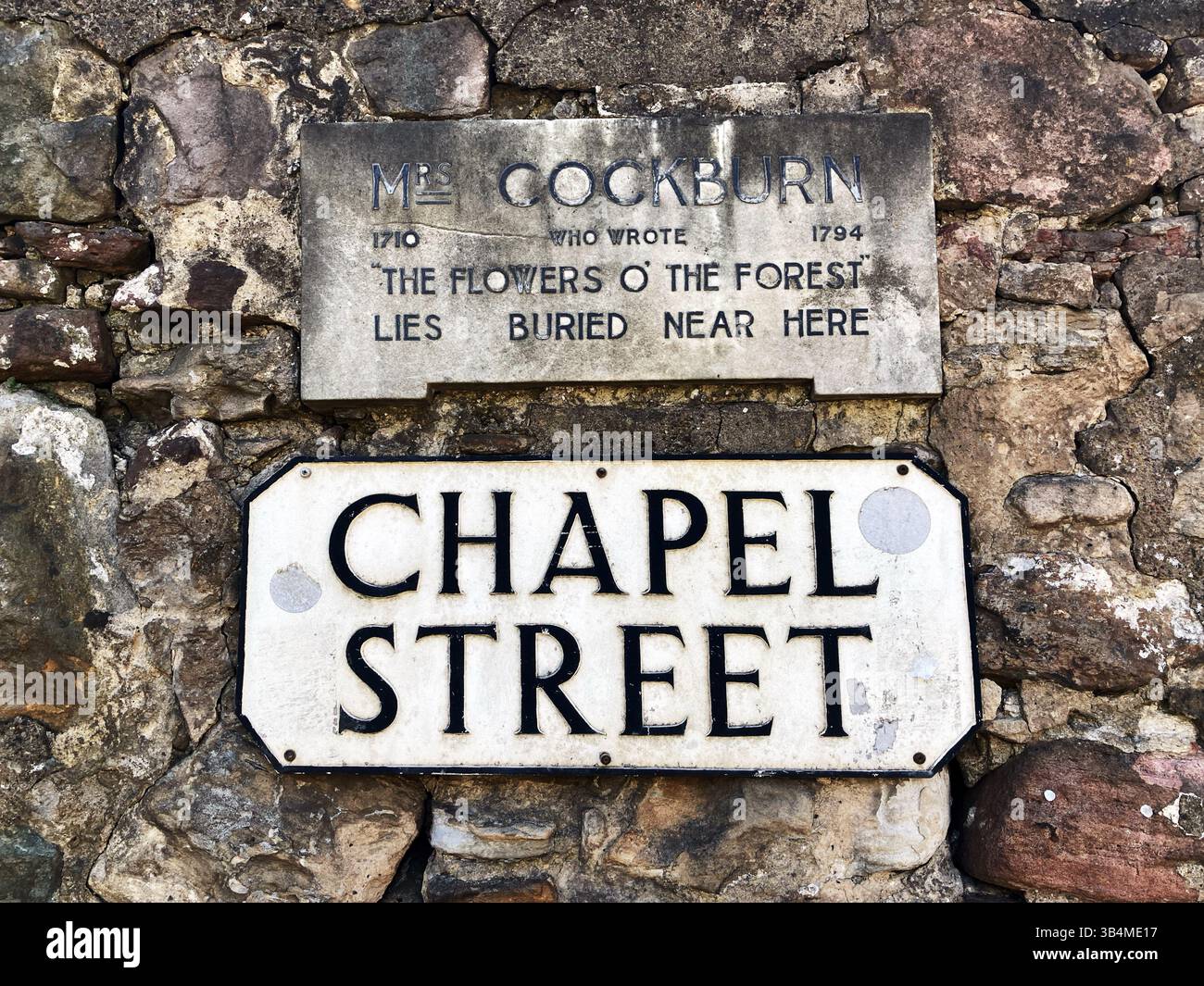 Memorial Plaque for the Scottish poet Alison Cockburn, noted for writing the lyrics for the Borders ballad "Flowers of the Forest", Edinburgh Scotland - Smartphone Captured Stock Image