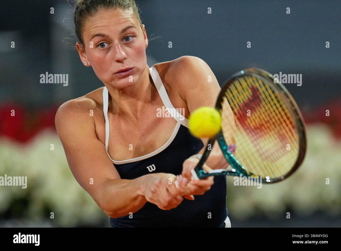 Marta Kostyuk Of Ukraine Returns The Ball Against Aryna Sabalenka Of Belarus During The Madrid Marta Kostyuk Of Ukraine Returns The Ball Against Aryna Sabalenka Of Belarus During The Madrid Open Tennis Tournament In Madrid Spain Wednesday April 30 2025 Ap Photomanu Fernandez 3B4MYDG