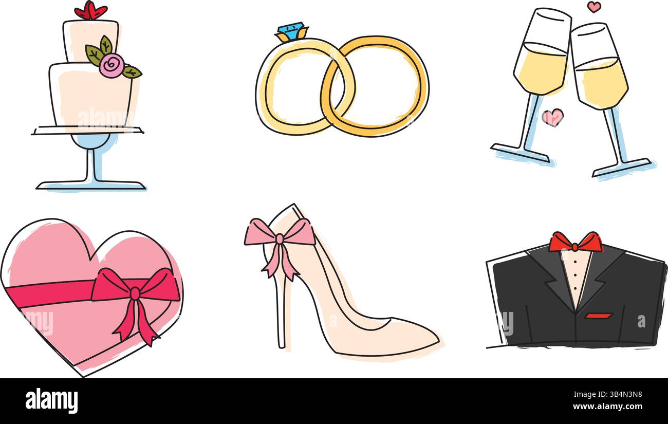Color wedding icons pack. Vector illustration Stock Vector