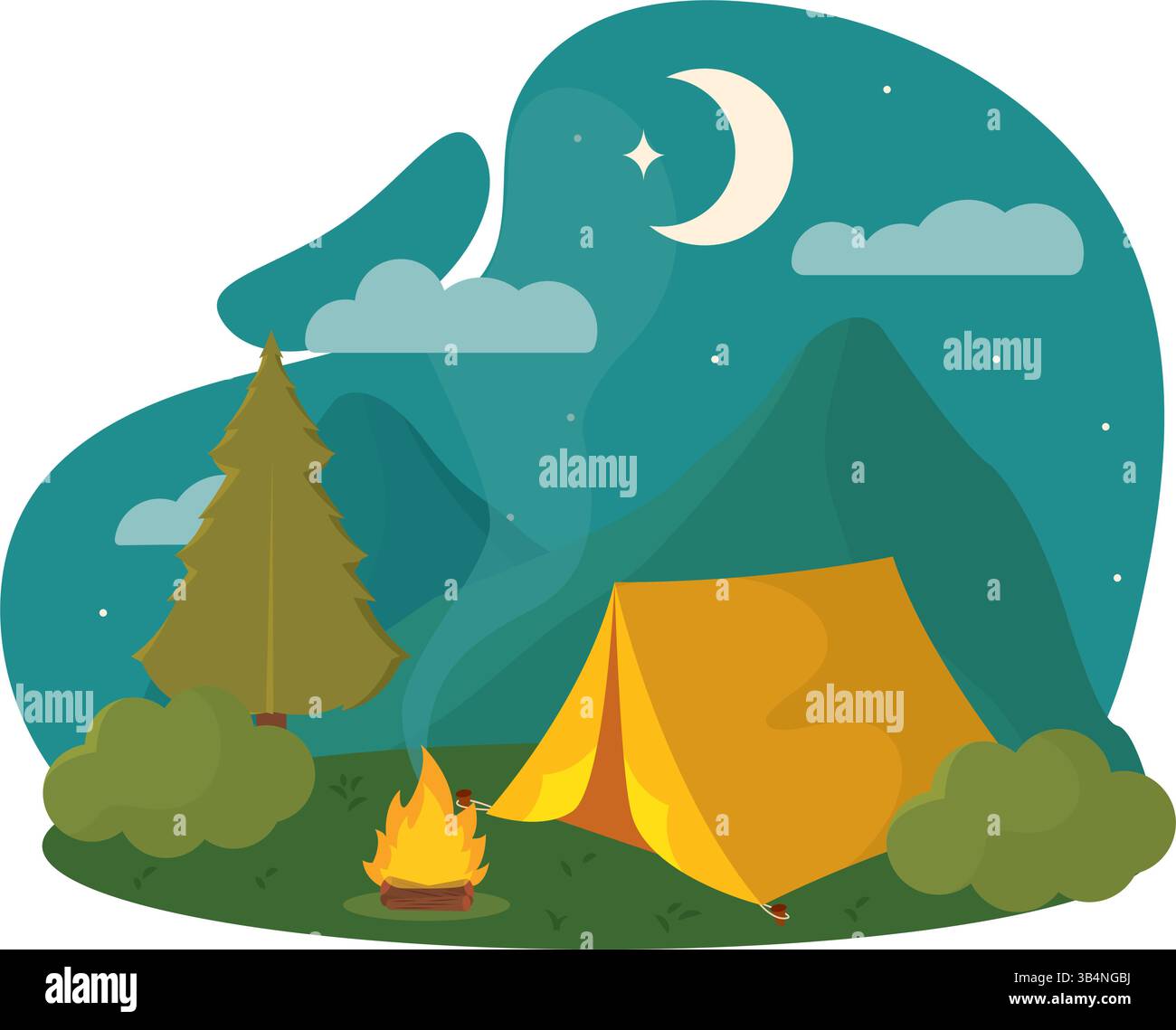 Tent and campfire scene. Vector illustration Stock Vector Image & Art ...