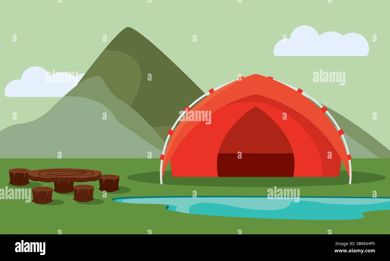 Tent near lake hills. Vector illustration Stock Vector Image & Art - Alamy