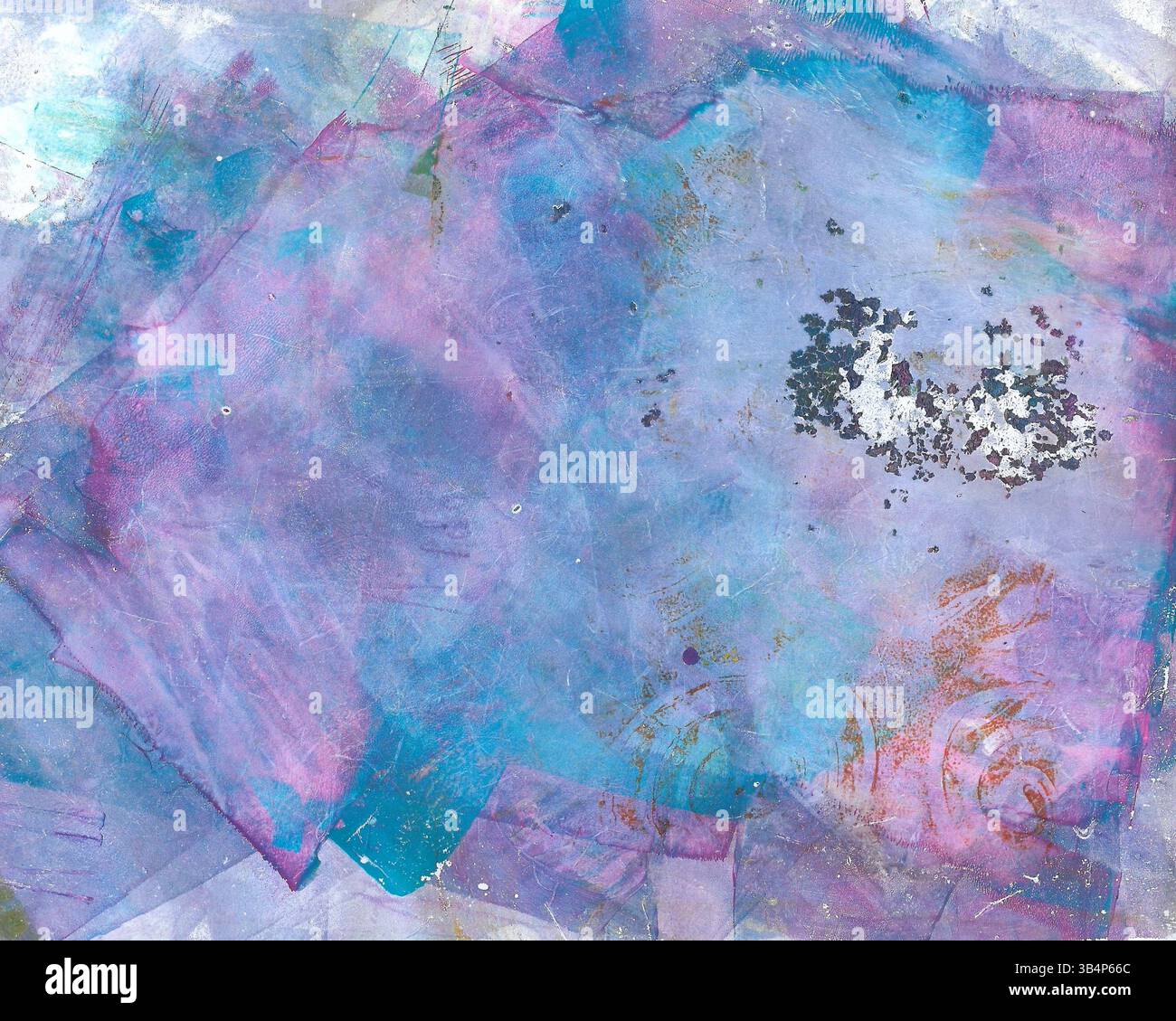 Texture in pink-purple and blue, printed using the Gelli print process. Stock Photo
