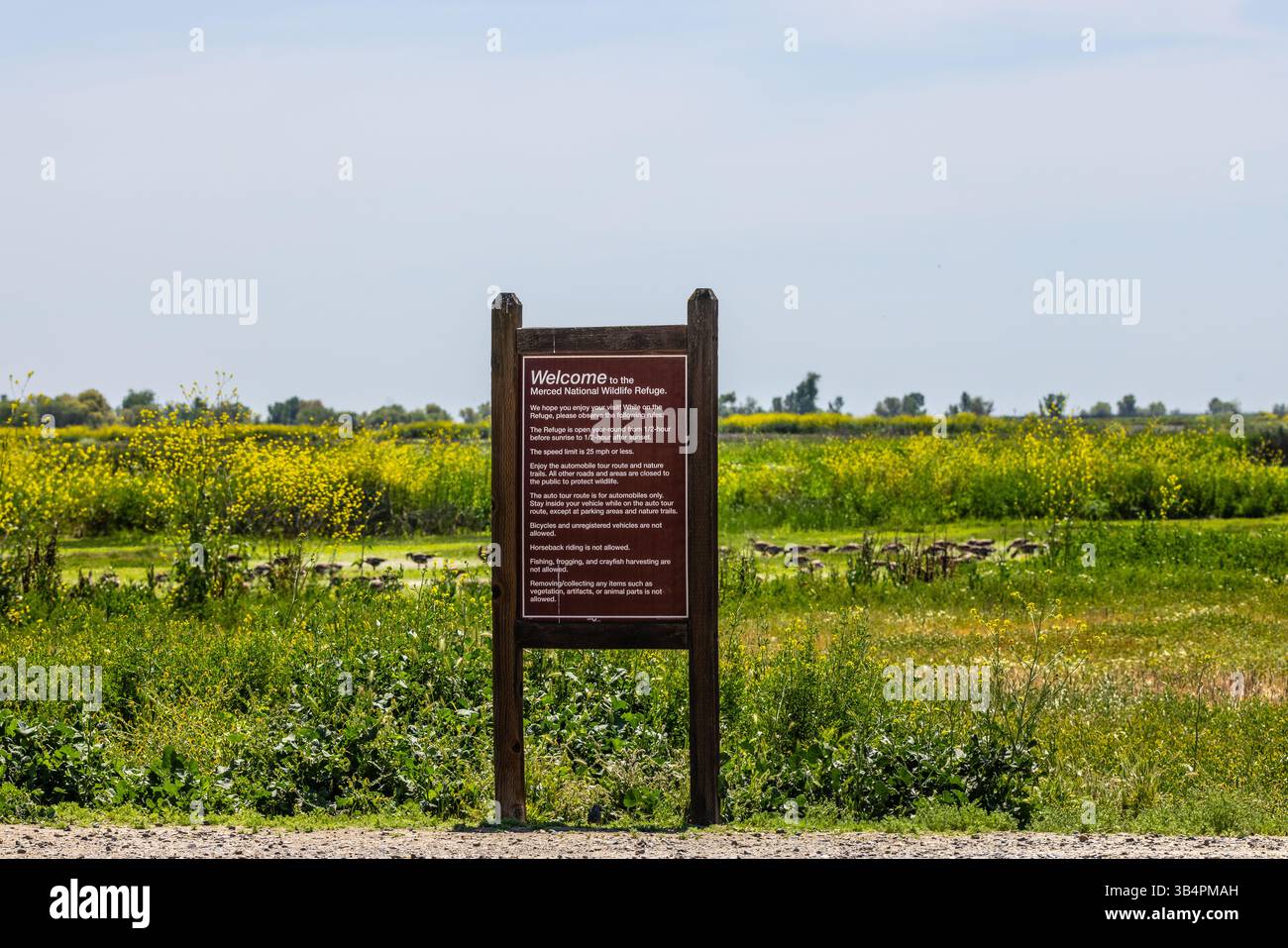Merced County Sign A sign board with rules and regulations at the Merced National Wildlife ...
