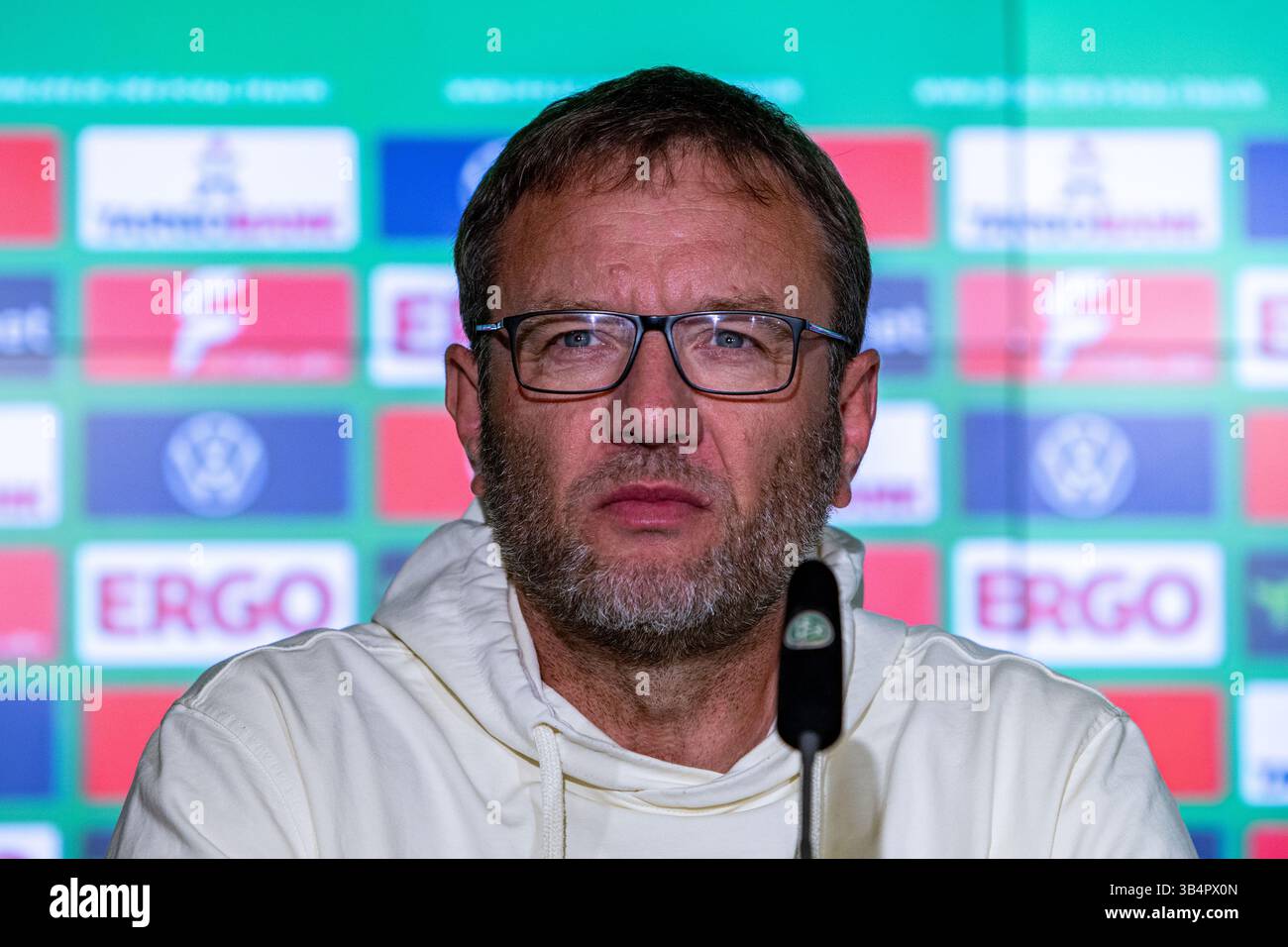 Cologne, North Rhine-Westphalia, Germany. 30th Apr, 2025. SV Werder Bremen head coach THOMAS HORSCH attends the press conference the day before the Women's DFB Cup final in the RheinEnergieStadion in Cologne, Germany on April 30, 2025. (Credit Image: © Kai Dambach/ZUMA Press Wire) EDITORIAL USAGE ONLY! Not for Commercial USAGE! Stock Photo