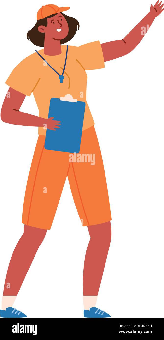 Step Intstructor Cartoon Gym Teacher Sport Instructor Woman Pose Clipboard Cartoon Coach Stock ...