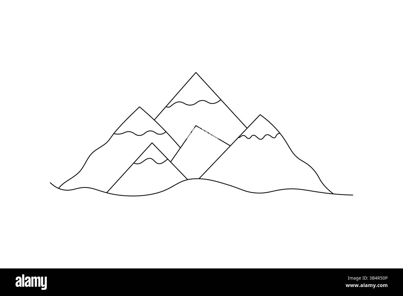 Continuous one line art drawing of Mountain landscape isolated ...