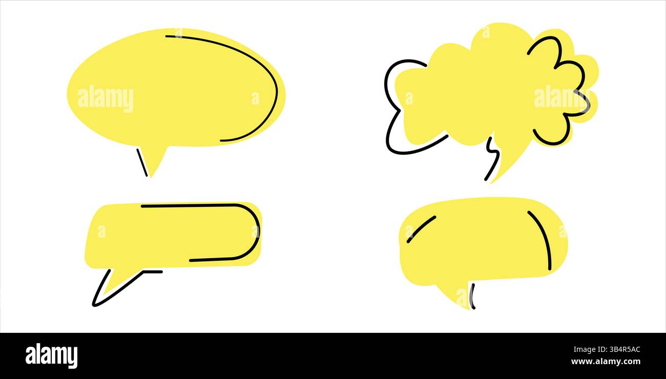 Set of Simple Yellow Hand Drawn Speech Bubbles Vector Illustration ...