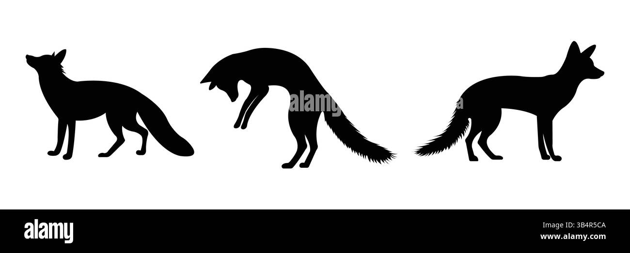 Silhouette Set of Foxes in Various Poses – Wild Animal Vector Illustration Stock Vector