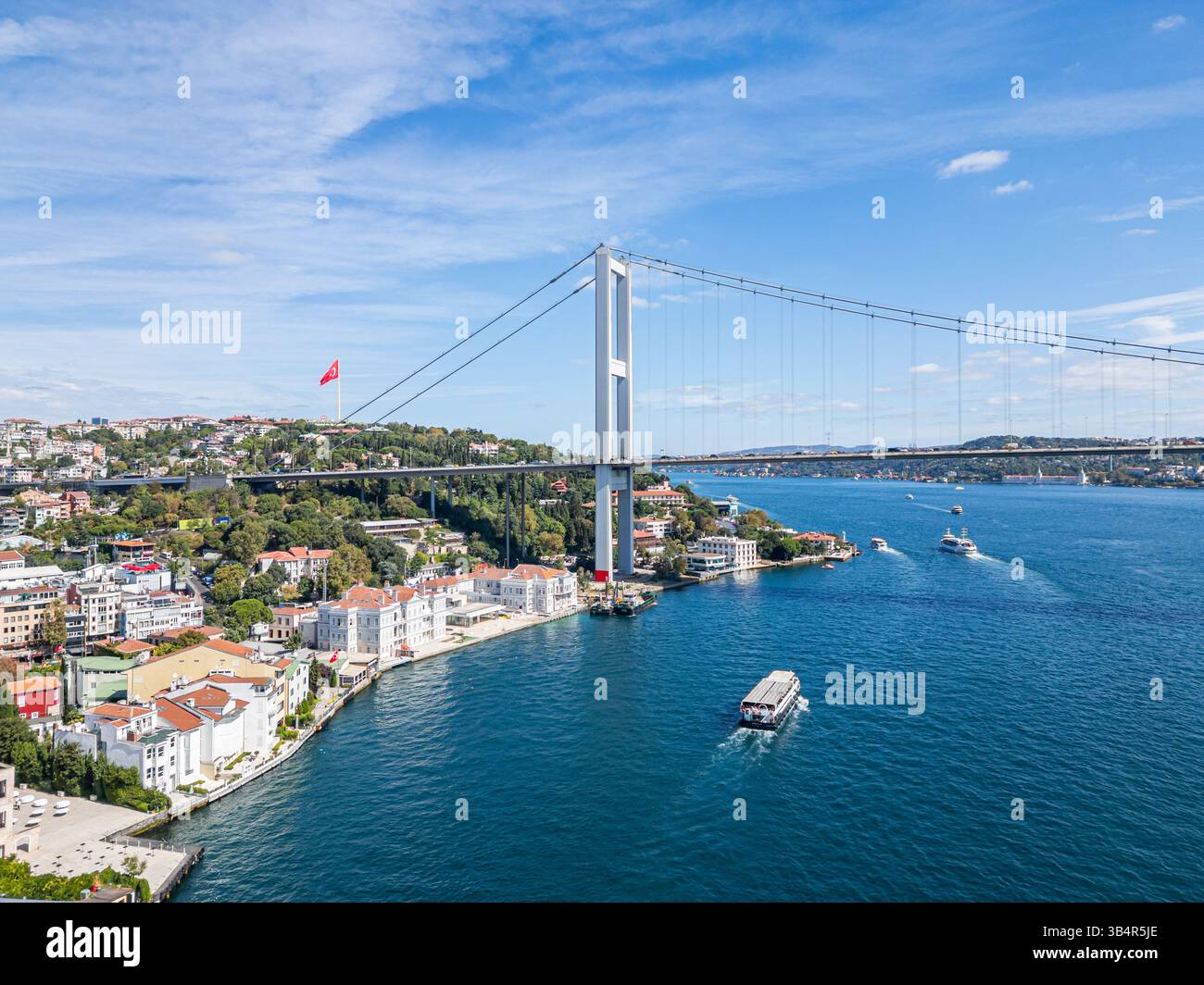 drone photo of the Bosphorus Bridge in Beşiktaş, Istanbul, Turkey ...