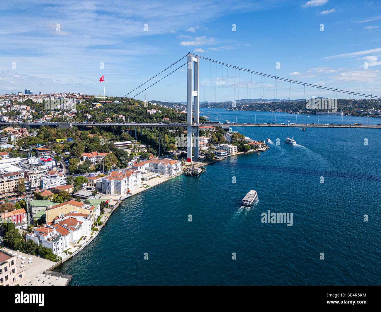 drone photo of the Bosphorus Bridge in Beşiktaş, Istanbul, Turkey ...