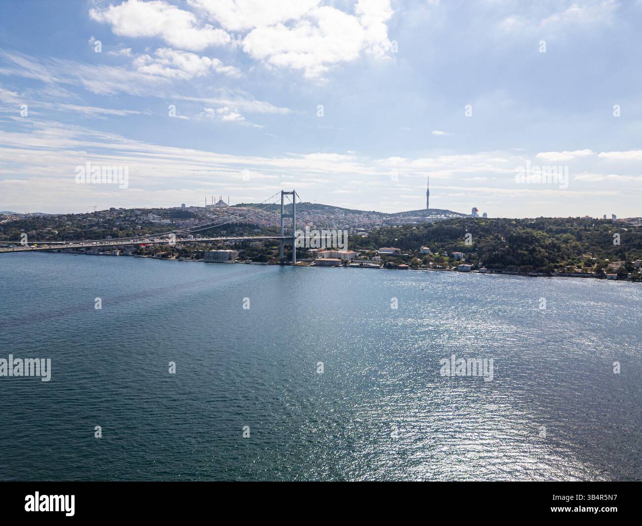 drone photo of the Bosphorus Bridge in Beşiktaş, Istanbul, Turkey ...