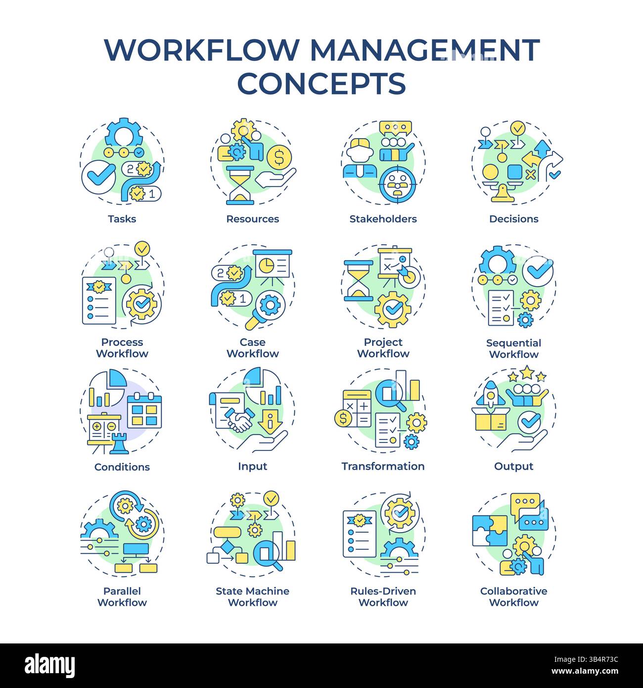 Workflow management multi color concept icons Stock Vector