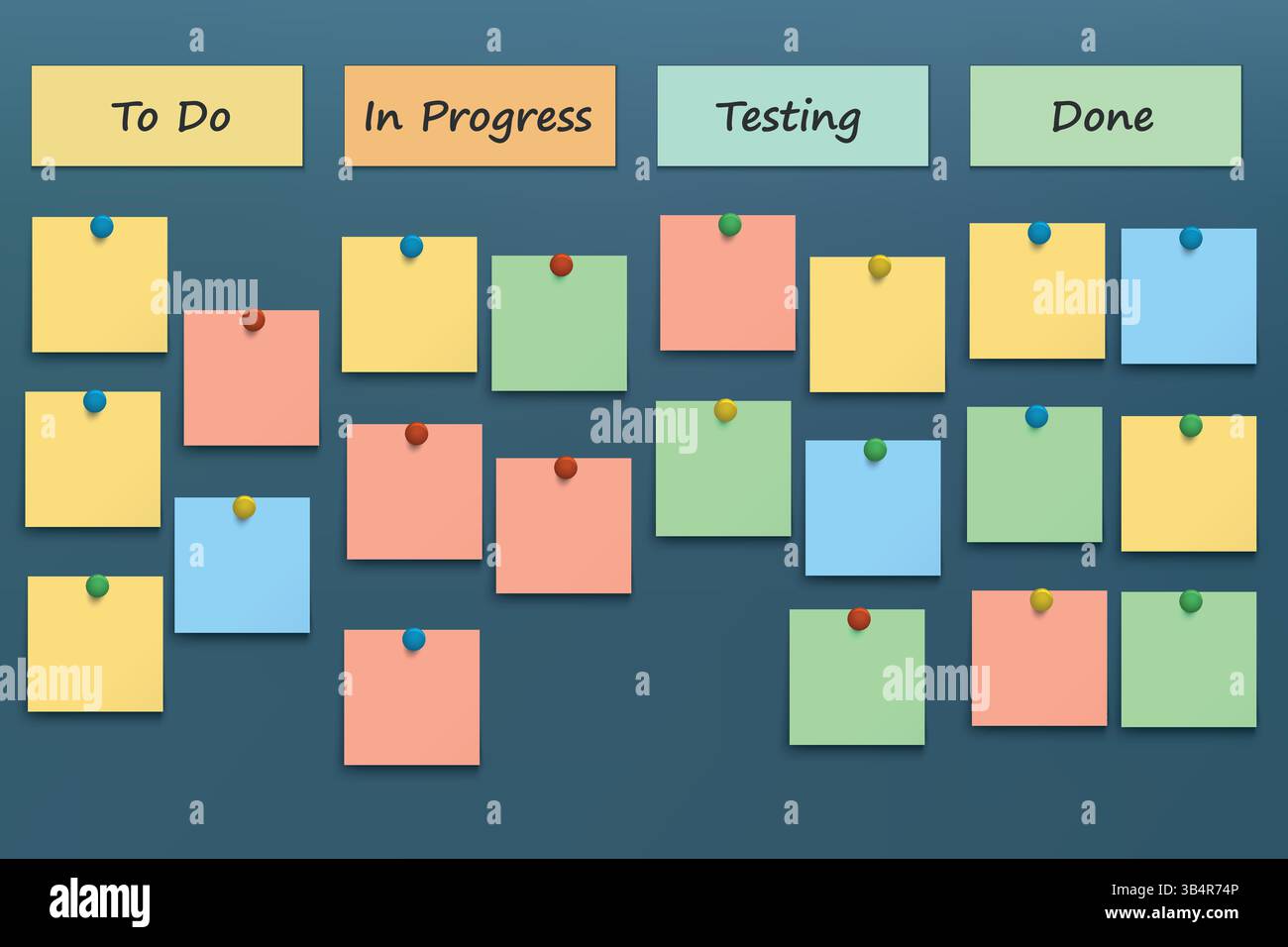 Visual project management board using kanban layout and movable task ...