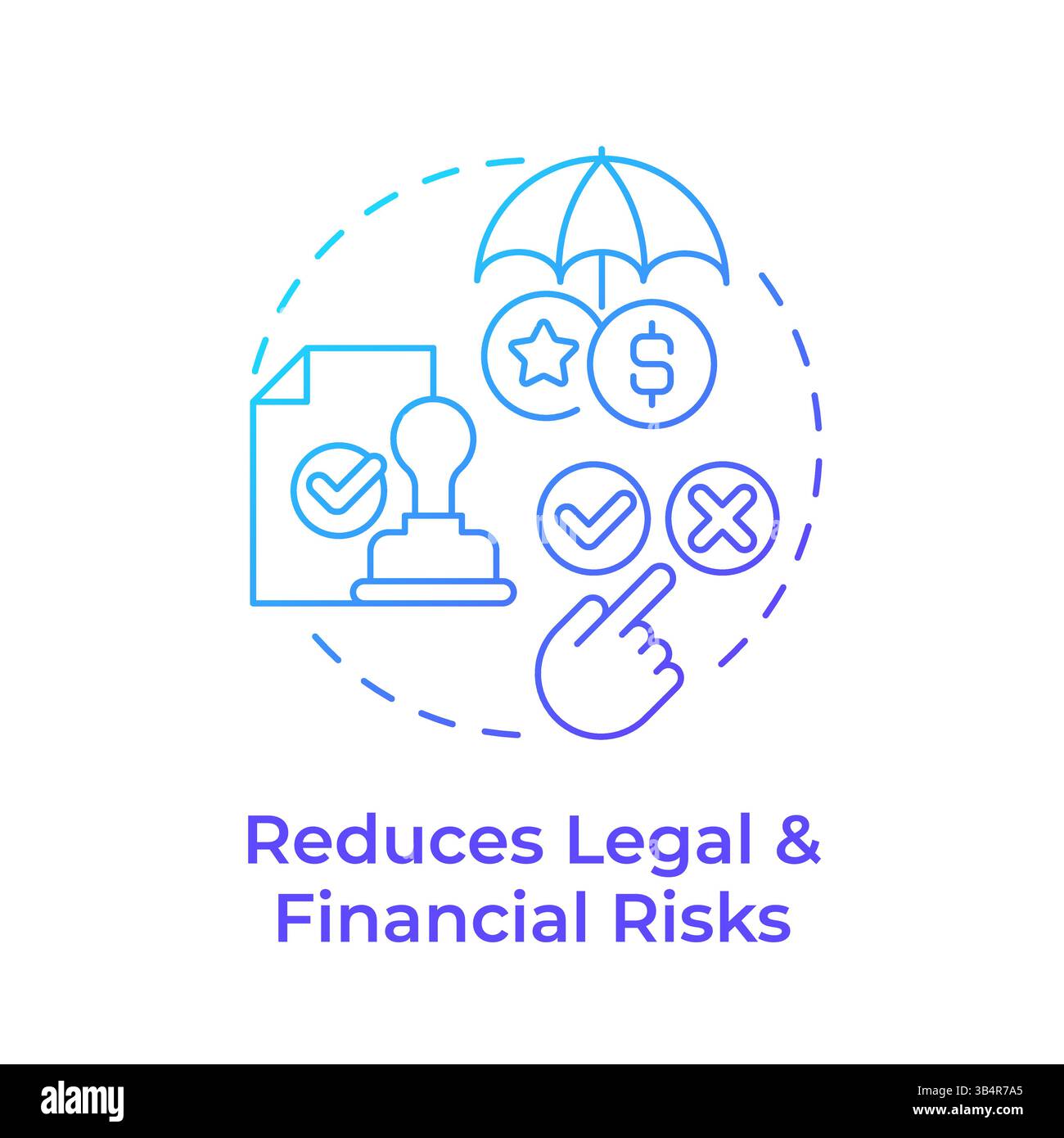 Reduces legal and financial risks blue gradient concept icon Stock ...