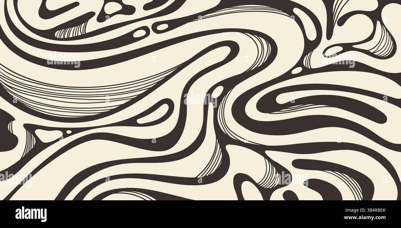 Minimalist Black and White Abstract Background with Fluid Wavy Lines ...