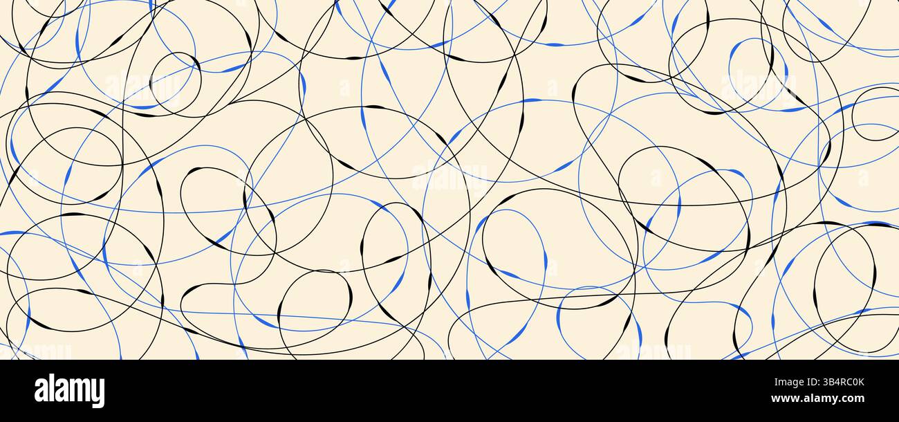 Abstract Scribble Lines Isolated on Soft Beige Background. Elegant and dynamic art with black and blue curving squiggle lines. Perfect for branding Stock Vector