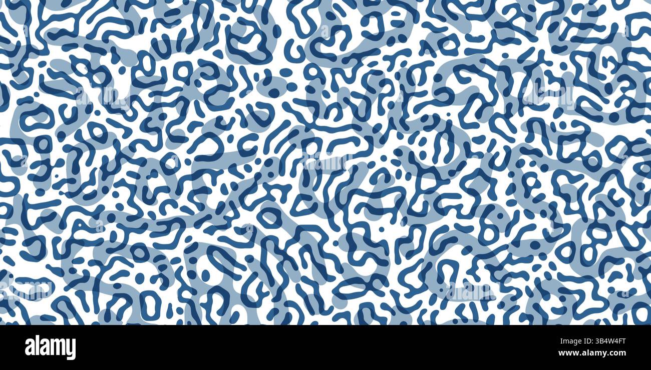 Vector Generative algorithm psychedelic blue background. Reaction-diffusion or turing pattern formation. Organic lines in memphis. Unique texture of h Stock Vector