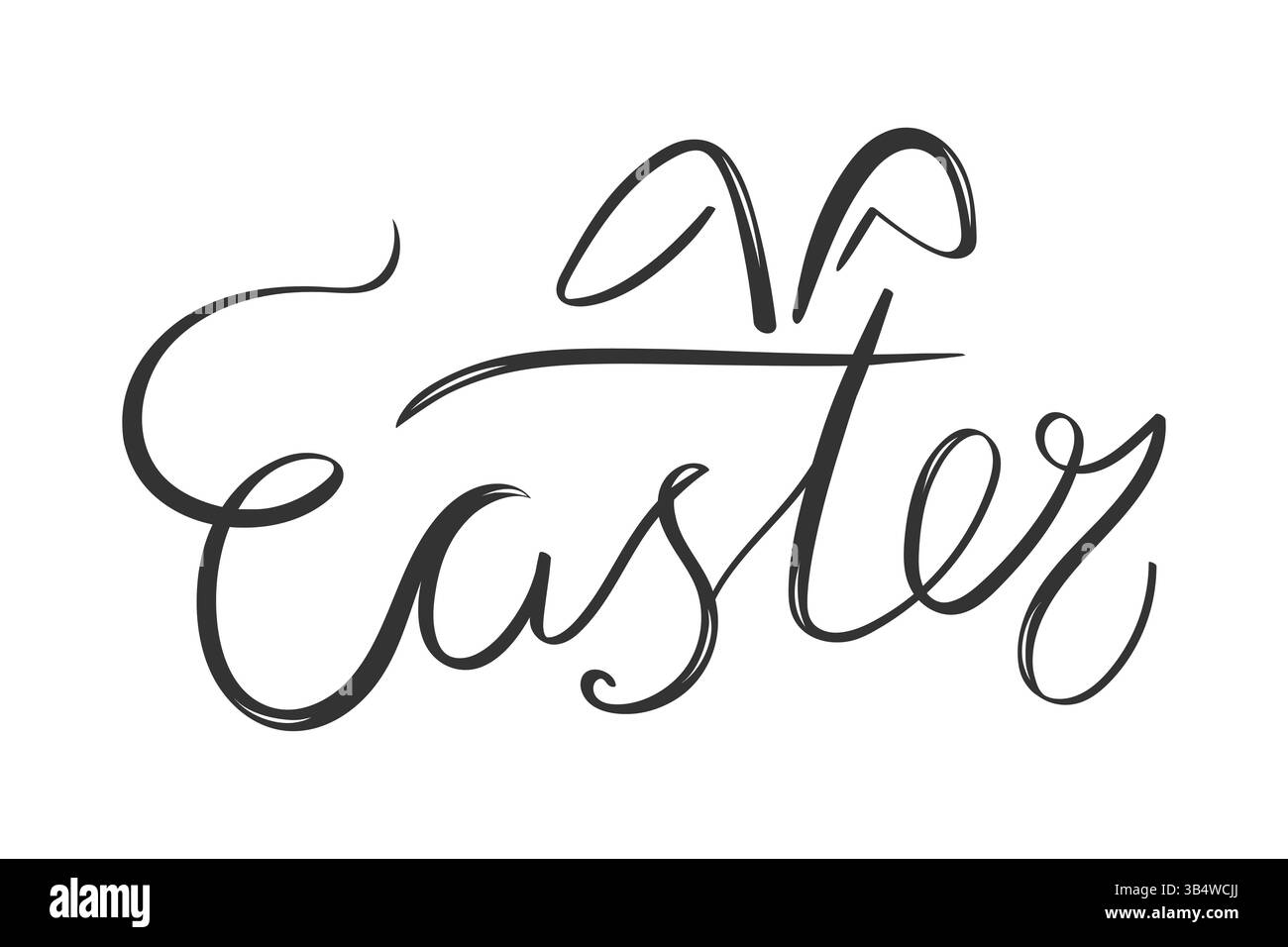Happy Easter hand drawn calligraphy with Easter bunny ears. Brush lettering. Vector illustration Stock Vector