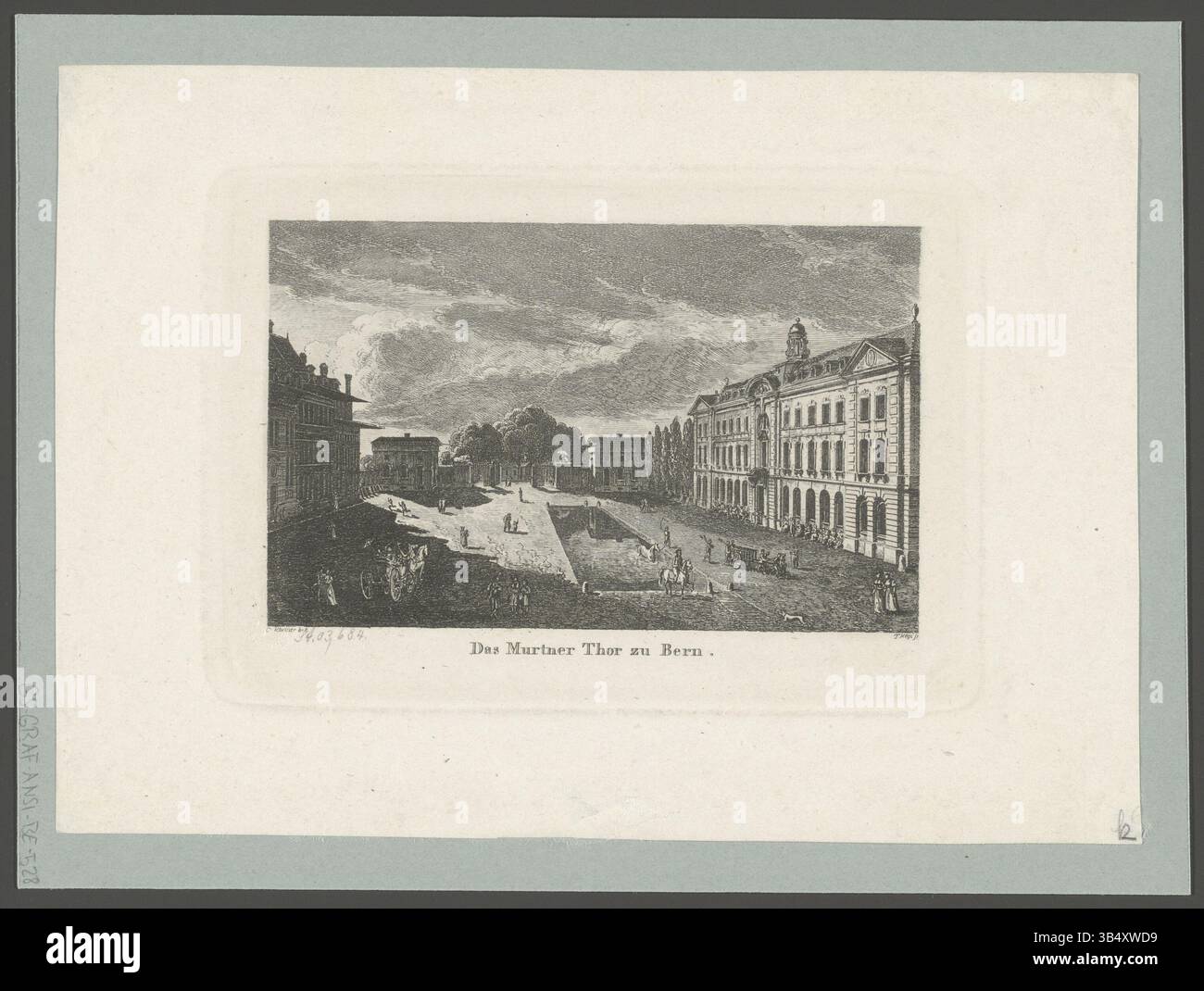 This etching print depicts the Murtner Tor, a historical gate in Bern ...
