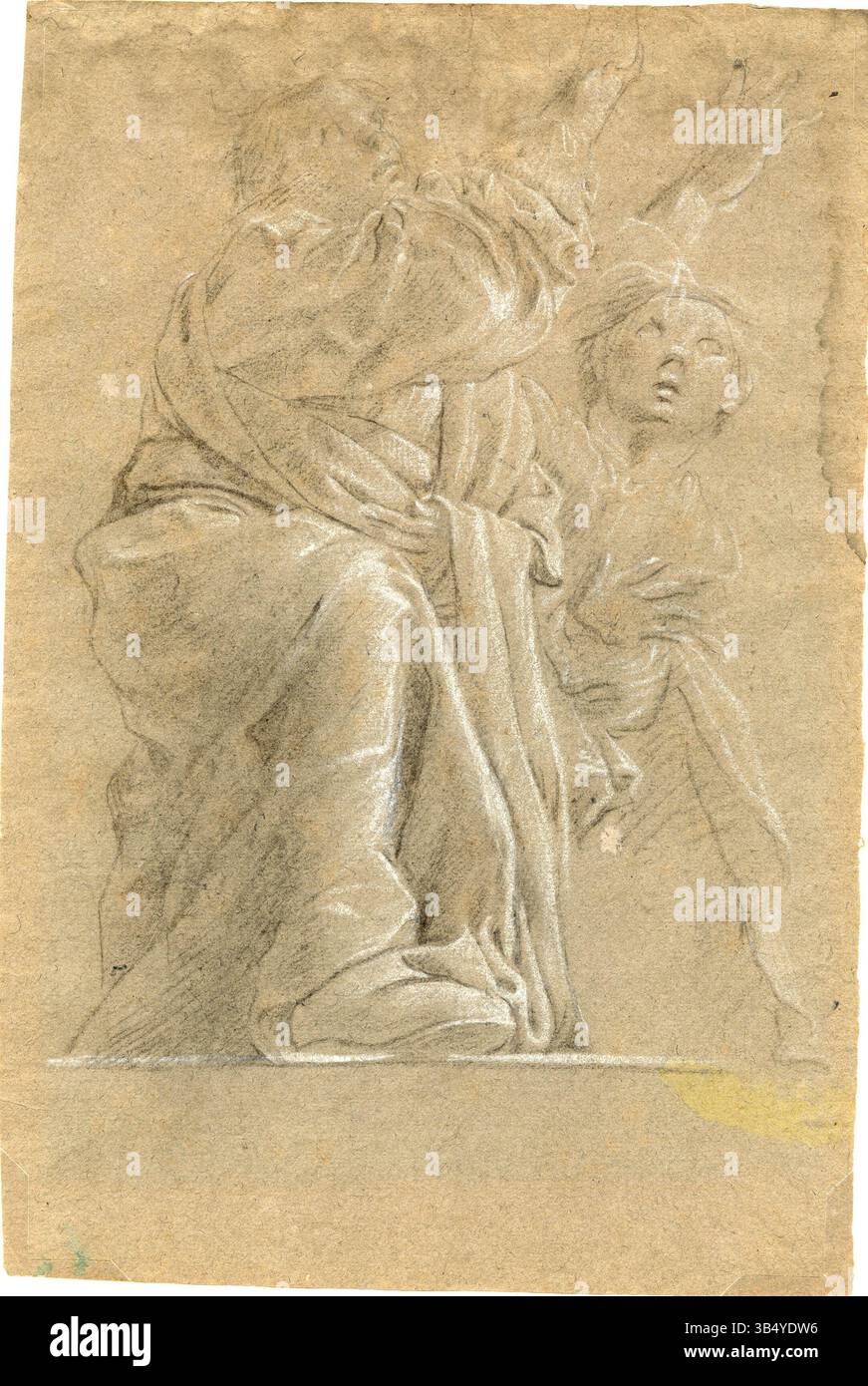 Anonymous 1700s drawing titled 'Study,' executed with chalk on paper. The piece exemplifies 18th-century artistic techniques and figure study. Stock Photo