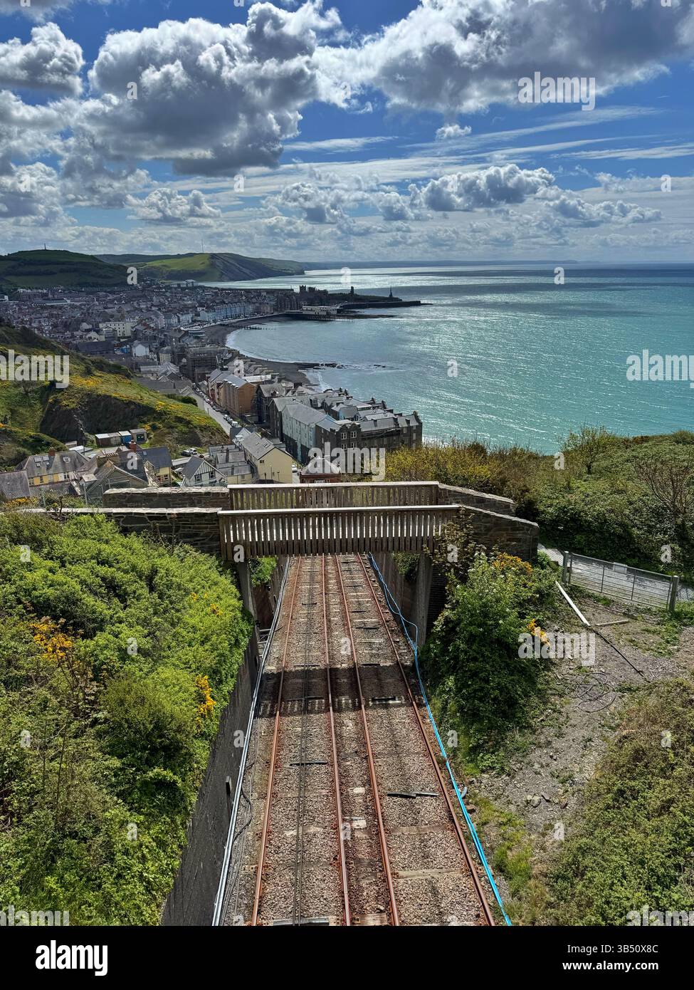 View over Aberystwyth and the Funicular cliff railway looking south from Constitution Hill. - Smartphone Captured Stock Image