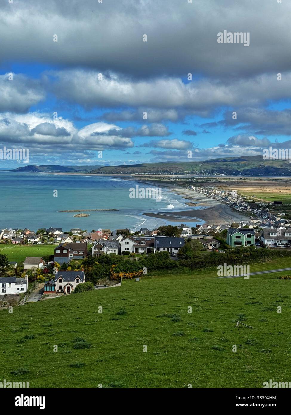 View north over Borth and Ynyslas from the road. Ceredigion, Wales. - Smartphone Captured Stock Image