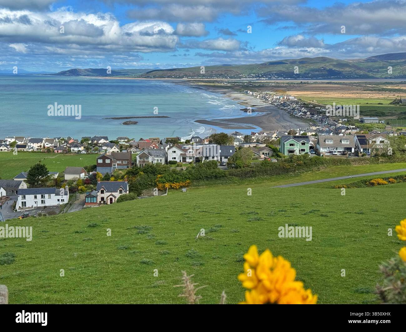 View north over Borth and Ynyslas from the road. Ceredigion, Wales. - Smartphone Captured Stock Image