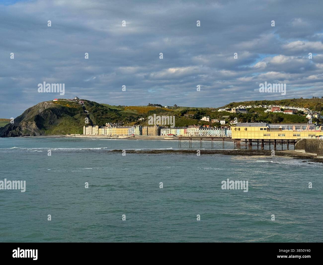 Aberystwyth seafront with the pier and Constitution Hill, Ceredigion, Wales - Smartphone Captured Stock Image