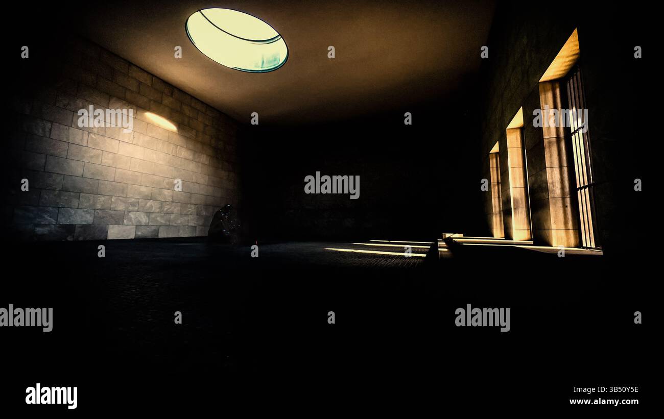 Inside Berlin’s Neue Wache - The central memorial for the victims of war and dictatorship featuring the statue Mother with her Dead Son by Käthe Kollw - Smartphone Captured Stock Image