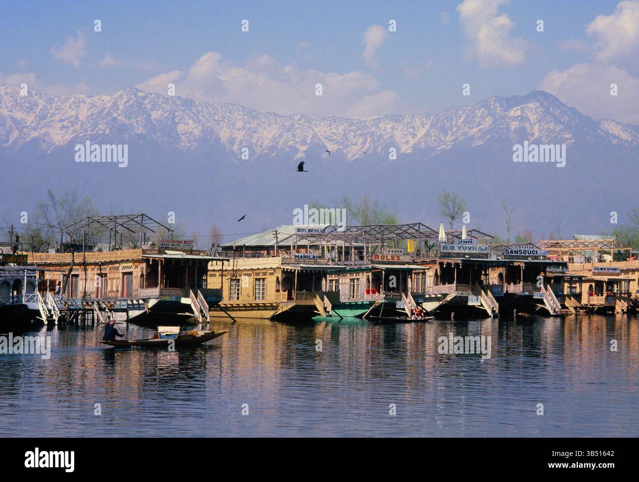 India. Kashmir. Houseboats of Srinagar (called Shikaras) on Lake Dal. Stock Photo