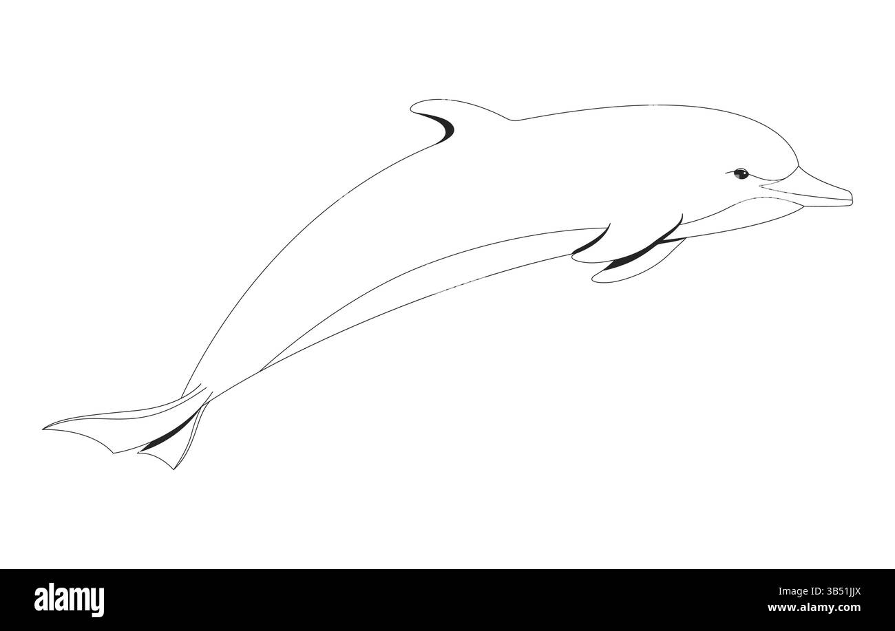 Dolphin underwater swimming forward gracefully 2D line character Stock Vector