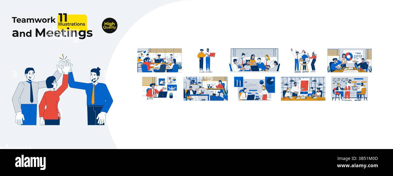 Business teamwork and meetings cartoon flat illustrations mega bundle Stock Vector