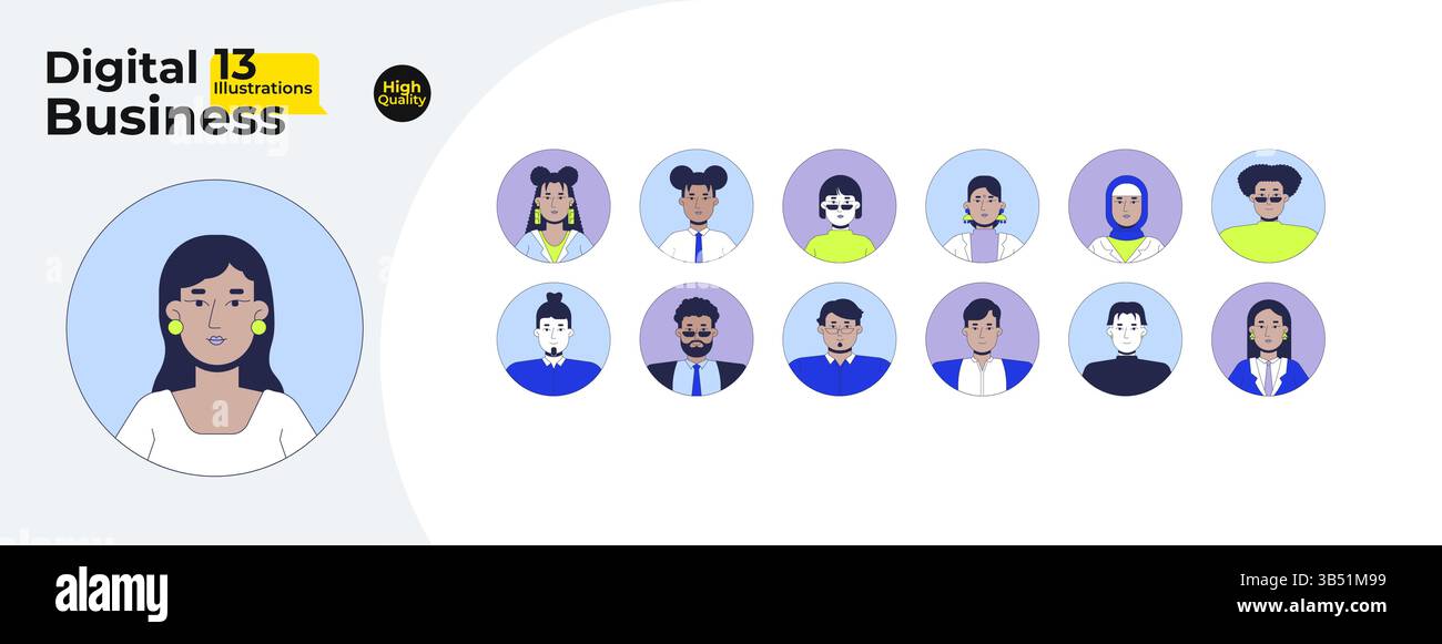 Diverse professionals avatars cartoon flat illustrations mega bundle Stock Vector