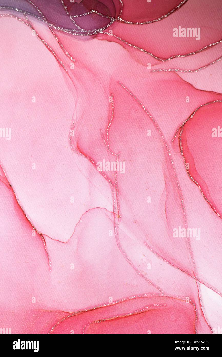 Romantic pink marble surface with glitter effect. Modern abstract stone background. Stock Photo