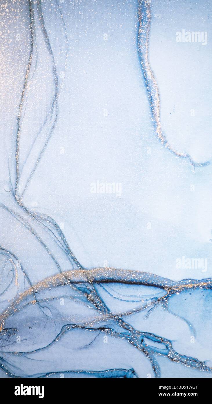 Marble surface in blue tones with glitter effect. Modern abstract stone background. Stock Photo