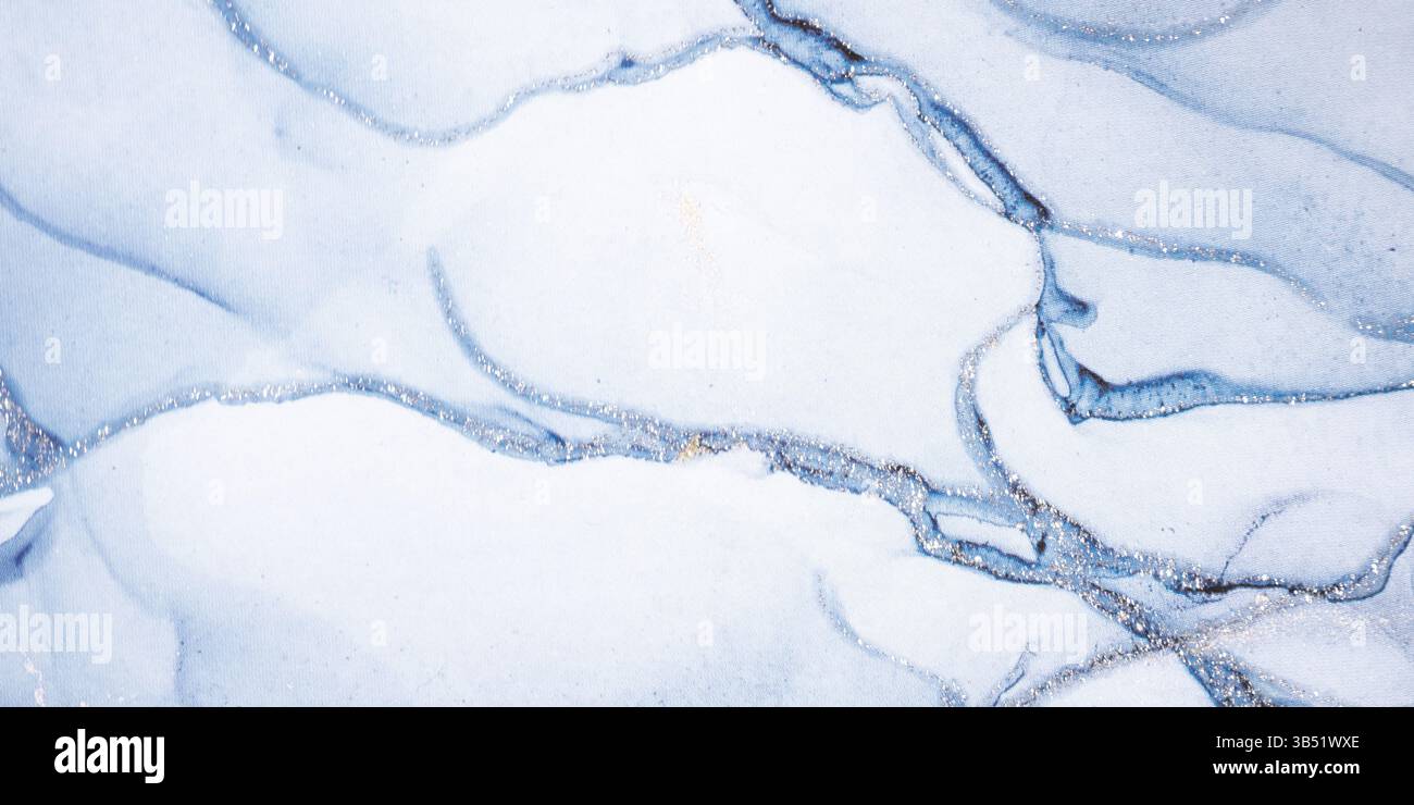Marble surface in blue tones with glitter effect. Modern abstract stone background. Stock Photo