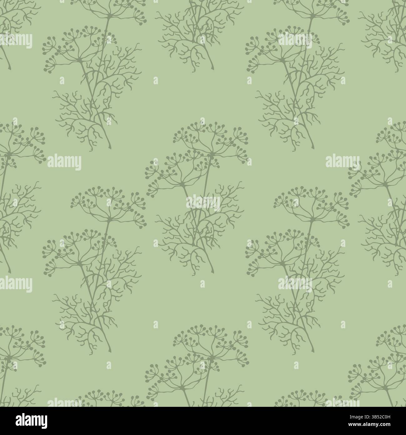 Dill sprigs with seeds seamless pattern, hand drawn doodle. Vector ...