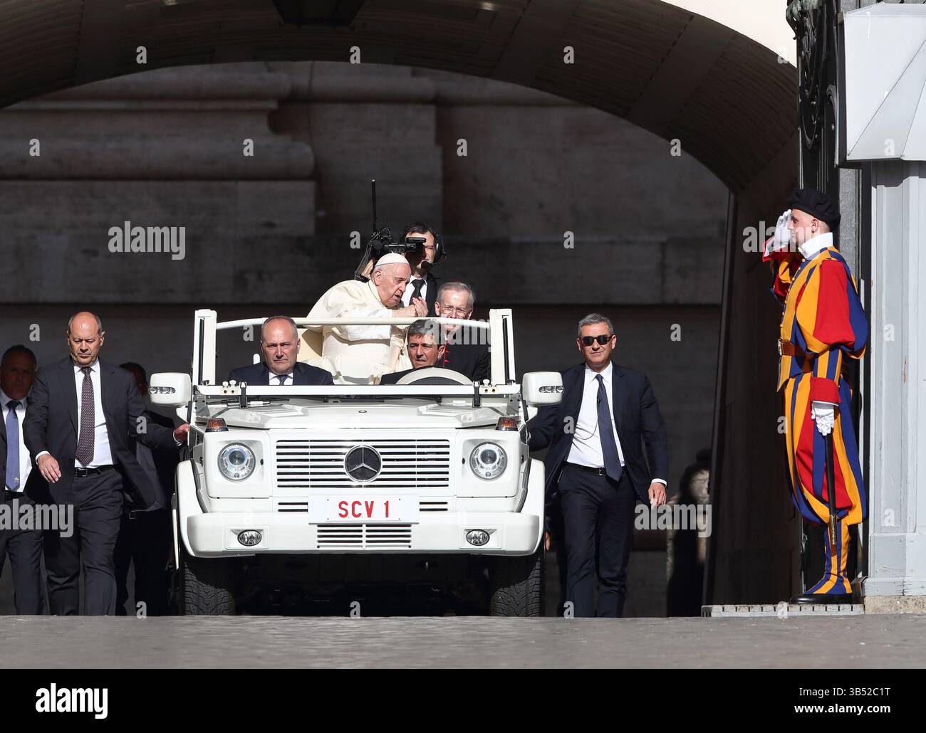 Pope Francis On The Popemobile To Greet The Faithful During The General 