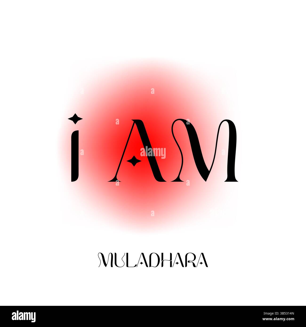 Muladhara chakra symbol with red glow and inspirational message i am on white background Stock Vector