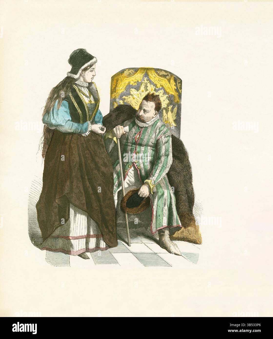 March 14, 2022, Munich, Germany: Polish Lady and Nobleman in National Dress, 16th Century, Illustration, The History of Costume, Braun & Schneider, Munich, Germany, 1861-1880 (Credit Image: © JT Vintage/Glasshouse via ZUMA Press Wire) Stock Photo