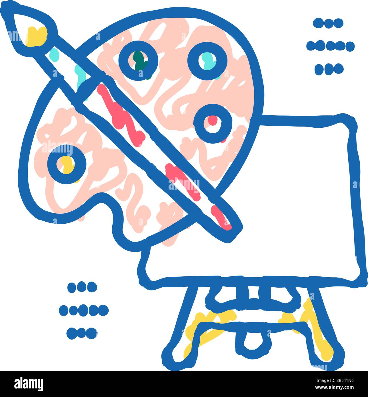 art palette brush and canvas on tripod icon doodle illustration Stock ...