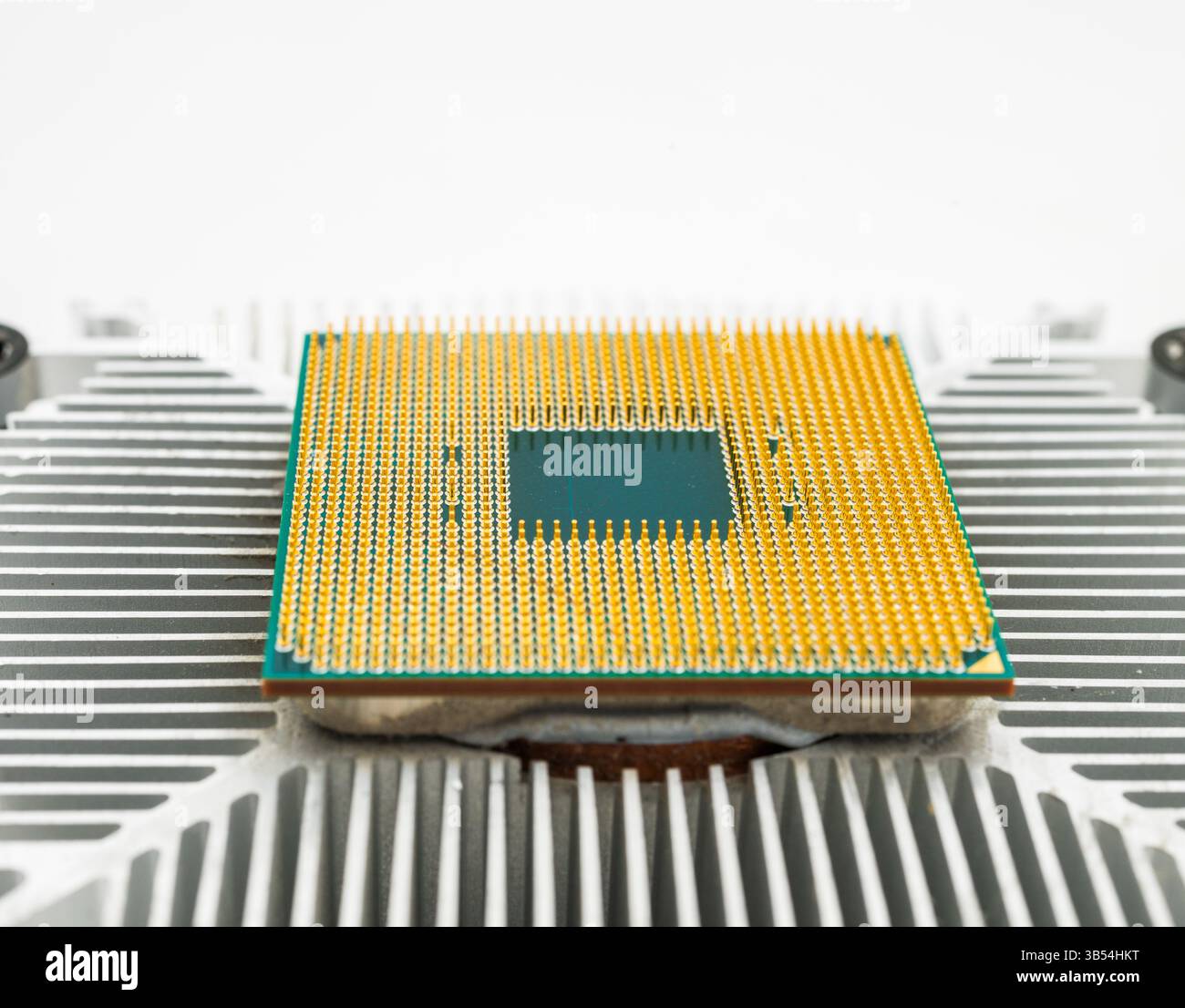 Pin side of a CPU processor mounted on a cooler Stock Photo
