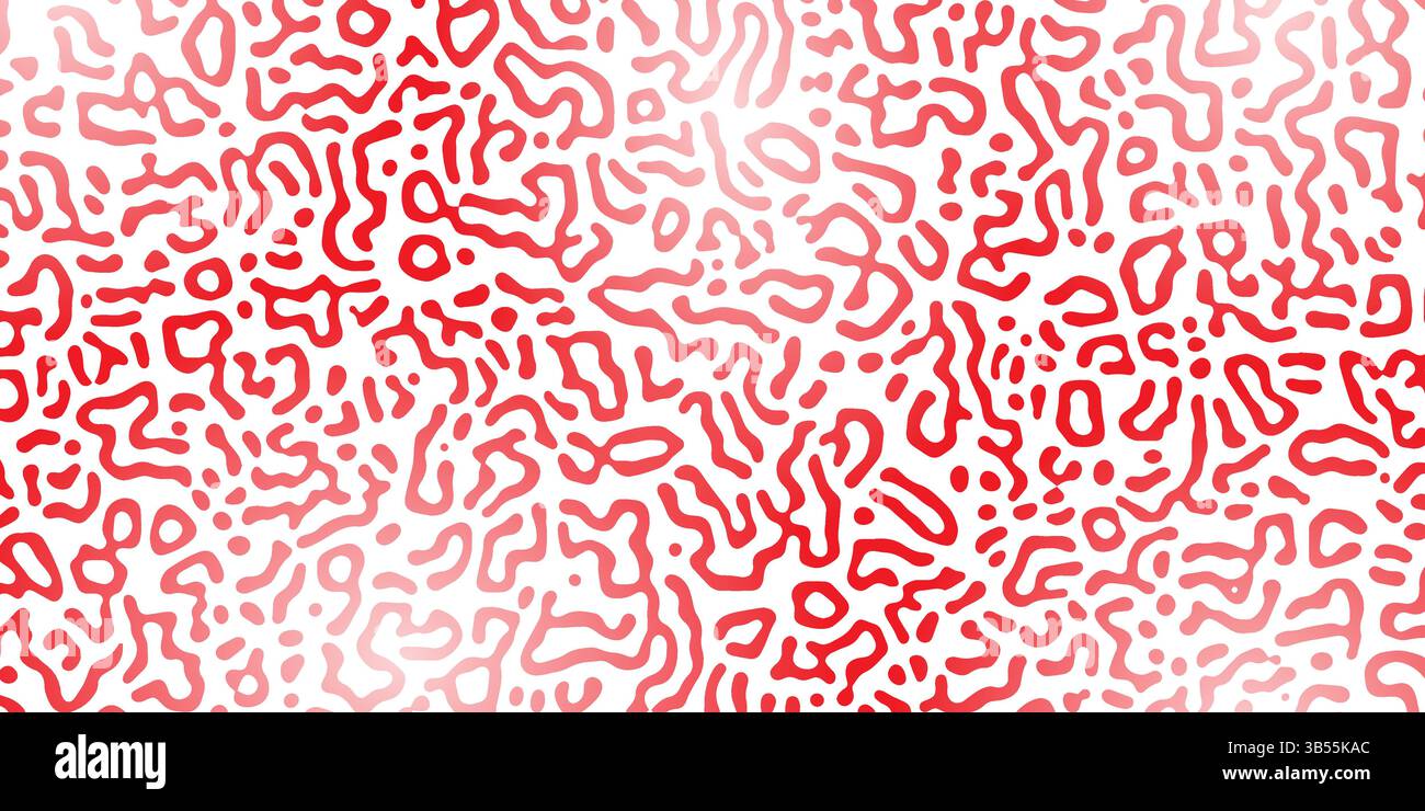 Vector Generative algorithm psychedelic red background. Reaction-diffusion or turing pattern formation. Organic lines in memphis. Unique texture of ho Stock Vector