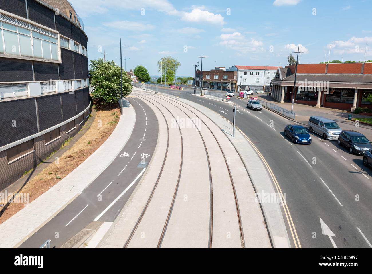 Part of the Wednesbury To Brierley Hill Metro Extension tramway under construction in Dudley town centre, West Midlands, UK. 2025 Stock Photo