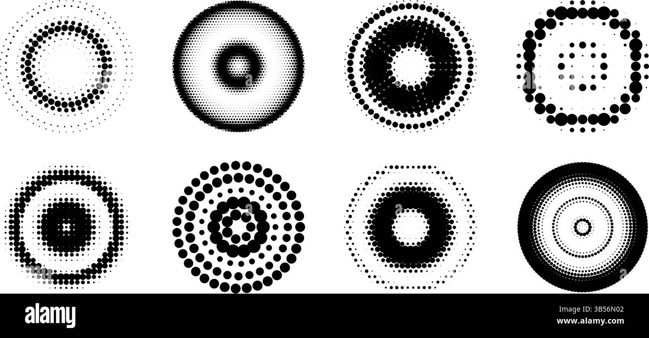 Logo design elements. Halftone circular dotted frames set. Vector ...