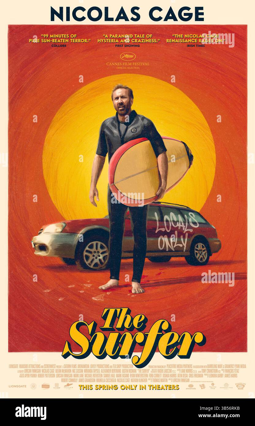 RELEASE DATE: May 2, 2025 TITLE: The Surfer STUDIO: Lionsgate DIRECTOR: Lorcan Finnegan PLOT: A man returns to the idyllic beach of his childhood to surf with his son. When he is humiliated by a group of locals, the man is drawn into a conflict that keeps rising and pushes him to his breaking point. STARRING: NICOLAS CAGE as The Surfer poster art. (Credit Image: © Lionsgate/Entertainment Pictures/ZUMAPRESS.com) EDITORIAL USAGE ONLY! Not for Commercial USAGE! Stock Photo
