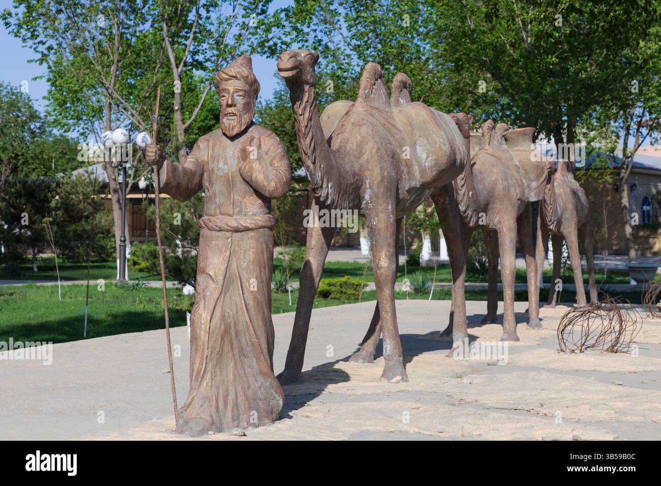 A monument to the camel drivers and their caravans that traveled along the ancient Silk Road in Bukhara, Uzbekistan Stock Photo