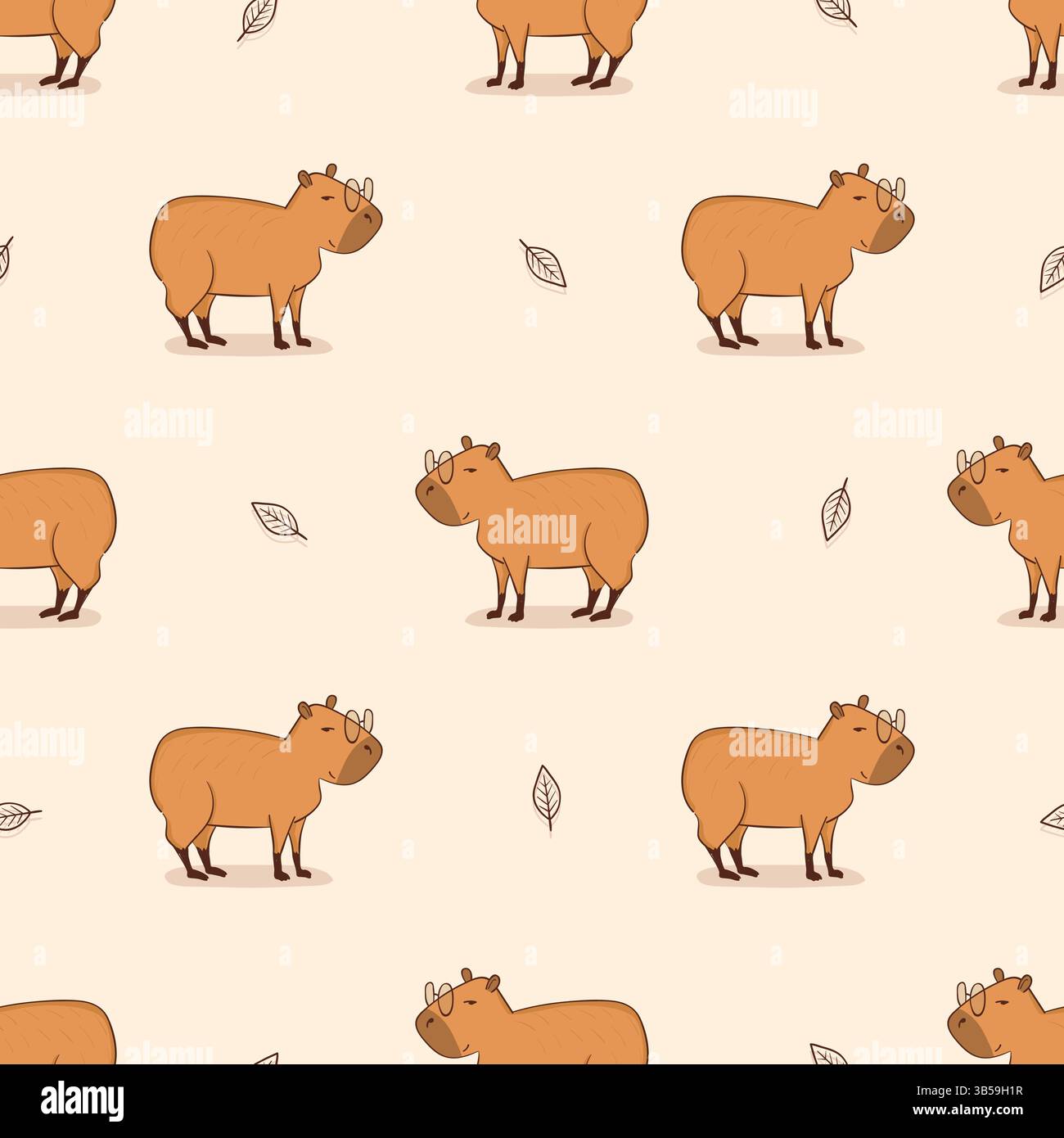 Seamless cute capybara pattern. Vector cartoon animal illustration Stock Vector